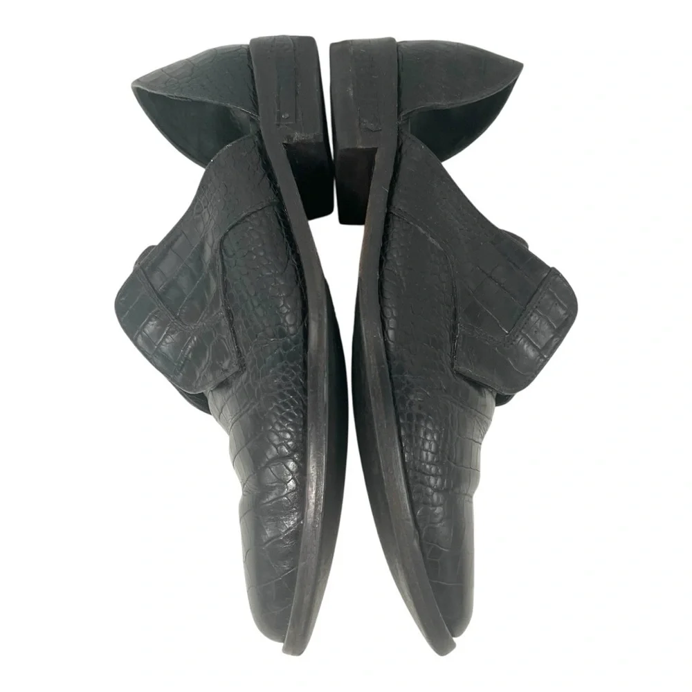 Freda Salvador Black Leather Croc Embossed D'Orsay Slip On Loafer Flat Women 7.5 - Picture 10 of 15